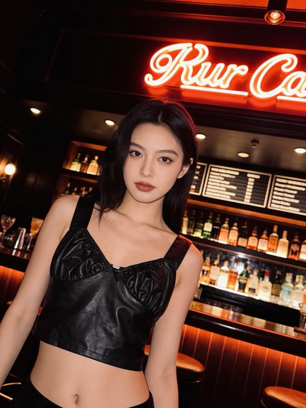 Black Faux Leather Crop Top - Women's Stylish Tank